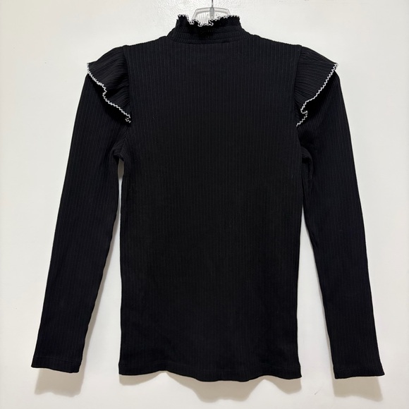 Loft Pointelle Ribbed Ruffle Top Small Petite NWT - Picture 5 of 7